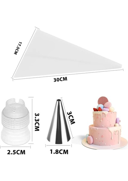2li' Krema Sıkma Torbası Ucu Paslanmaz Çelik Krema Sıkma Aparatı Krem Şanti Sıkma Torbası Pasta Süsü