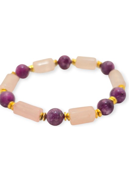 Pembe Kuvars-Lepidolit-Hematid Özel Tasarım Doğal Taş Bileklik fiyatları