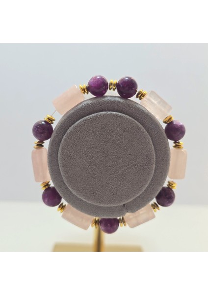 Pembe Kuvars-Lepidolit-Hematid Özel Tasarım Doğal Taş Bileklik modelleri