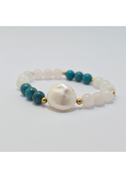 Ay Taşı-Pembe Kuvars-Firuze -Barok Inci Özel Tasarım Doğal Taş Bileklik fiyatları