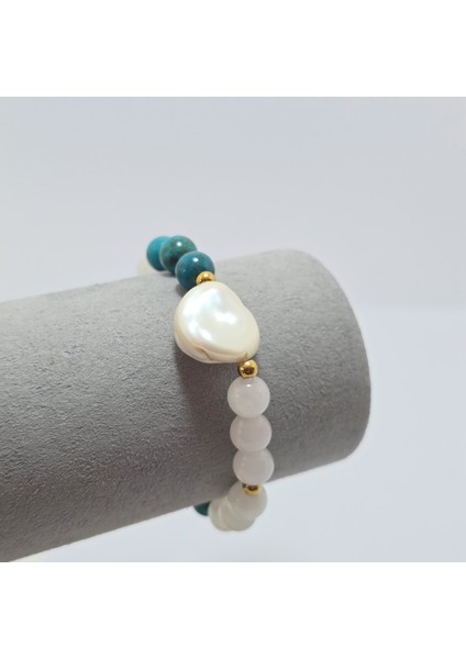 Ay Taşı-Pembe Kuvars-Firuze -Barok Inci Özel Tasarım Doğal Taş Bileklik modelleri