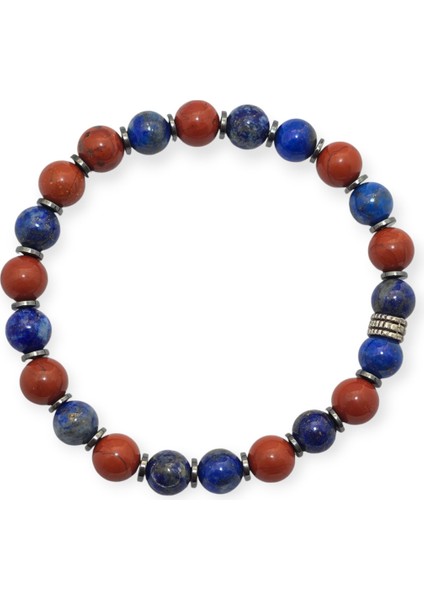 Lapis Lazuli- Jasper 8 mm Özel Tasarım Doğal Taş Bileklik