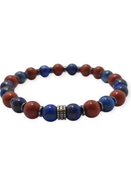 Lapis Lazuli- Jasper 8 mm Özel Tasarım Doğal Taş Bileklik