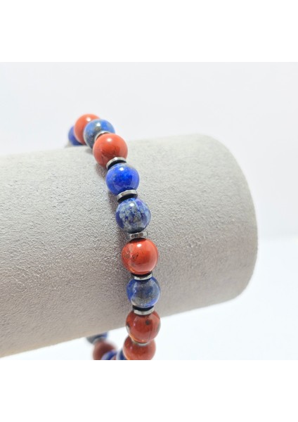 Lapis Lazuli- Jasper 8 mm Özel Tasarım Doğal Taş Bileklik