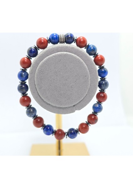 Lapis Lazuli- Jasper 8 mm Özel Tasarım Doğal Taş Bileklik