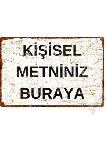 Kişiselleştirilebilir Metal Pas Görünümlü Duvar Levhası - Alüminyum Tabela - 15CM x 22,5cm - Beyaz