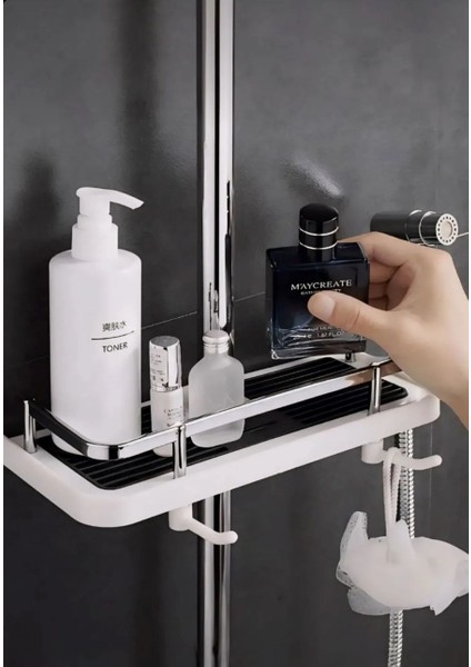 Krizantem Lüks Çok Kullanışlı Banyo Rafı Şampuanlık Krom Kaplama Metal Korumalı Banyo Organizeri Duş