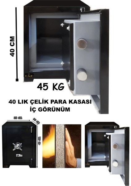 Ev ve Ofis Tipi Çelik Para Kasası 40 cm-45KG Çift Anahtarlı Güvenli Para Kasaları