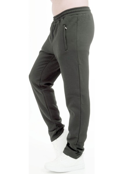 Erkek Açık Haki Üç Iplik Şardonlu Fermuarlı Cepli Düz Paça Kışlık Eşofman Altı EDY201302AH