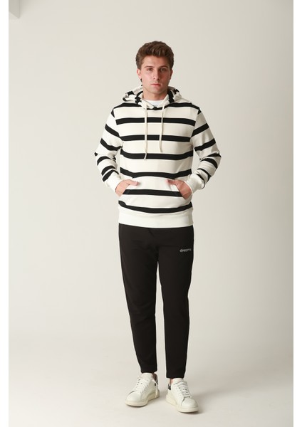 Erkek Çizgili Kapüşonlu Sweatshirt