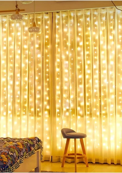 8 Fonksıyonlu 300 Ledli Perde LED Sarkıt LED 3x3 M Yılbaşı Doğum Günü Işık Bahçe Kafe modelleri