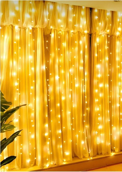 2 Adet Peri LED Perde 3x3 Metre Gün Işığı Kumandalı Usbli Ledli Bahçe Oda Kafe Duvar Perde LED
