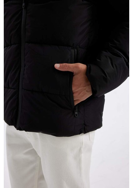 Regular Fit Kapüşonlu Şişme Mont Black indirimleri