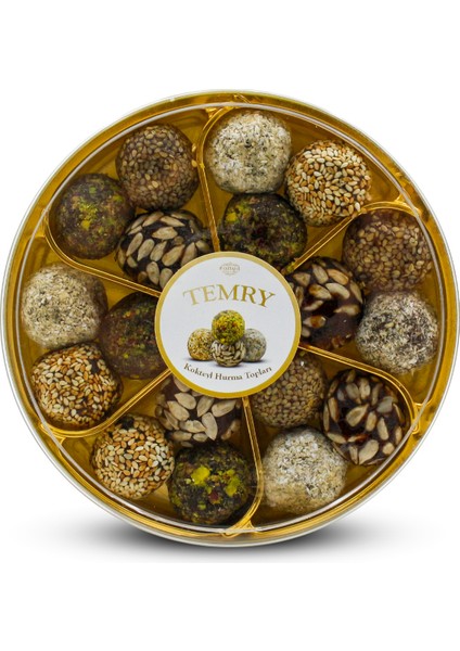 Antep Fıstıklı, Hindistan Cevizi, Ay Çekirdeği ve Susam Kaplamalı Kokteyl Hurma Topları 400GR