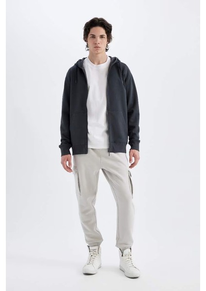 Regular Fit Kargo Cepli Beli Bağcıklı Lastikli Paça Basic Düz Jogger Eşofman Altı Lt.grey