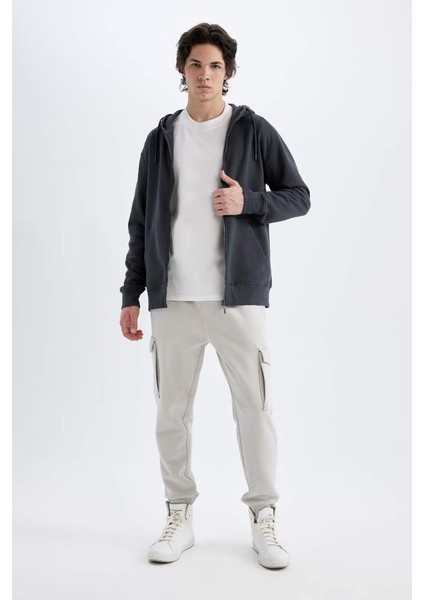 Regular Fit Kargo Cepli Beli Bağcıklı Lastikli Paça Basic Düz Jogger Eşofman Altı Lt.grey