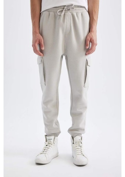 Regular Fit Kargo Cepli Beli Bağcıklı Lastikli Paça Basic Düz Jogger Eşofman Altı Lt.grey