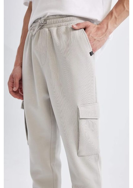 Regular Fit Kargo Cepli Beli Bağcıklı Lastikli Paça Basic Düz Jogger Eşofman Altı Lt.grey