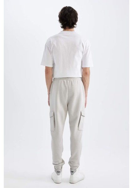 Regular Fit Kargo Cepli Beli Bağcıklı Lastikli Paça Basic Düz Jogger Eşofman Altı Lt.grey