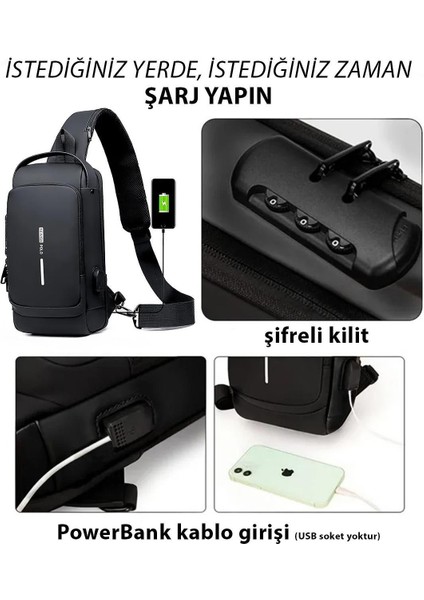 Newish Polo 2404  Body Bag Çapraz Sırt Omuz ve Göğüs Çantası  USB Kablo Çıkışlı Uziko - Suni Deri