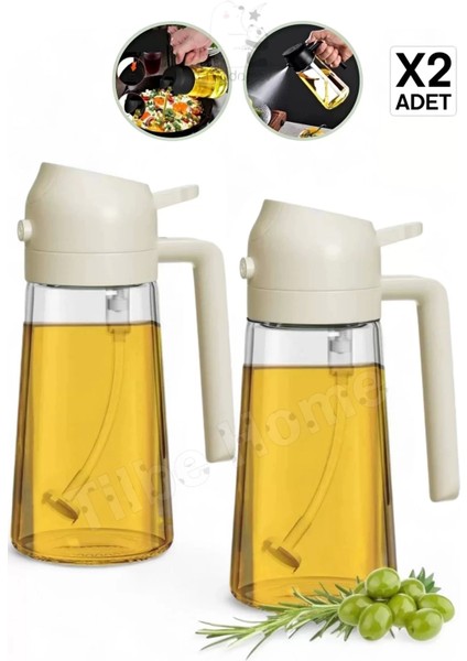 Emr Shop 2 Adet Çift Fonksiyonlu Cam Yağdanlık 450ML Zeytinyağı Sıvıyağ Şişe Sprey Airfryer Yağlık Sirkelik   Emr Home