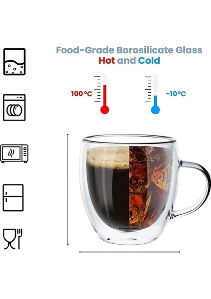 Çift Cidarlı Bardak Cam Kupa 310 ml Ev Ofis Espresso Kahve Fincanı Borosilikat Kulplu Çay Bardağı fiyatları