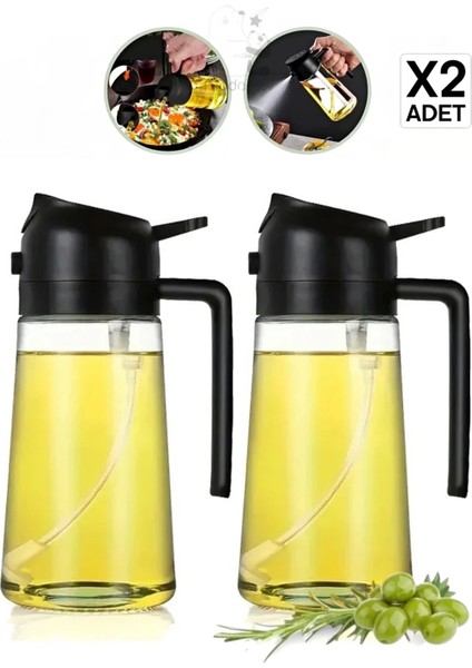 Emr Shop 2 Adet Çift Fonksiyonlu Cam Yağdanlık 450ML Zeytinyağı Sıvıyağ Şişe Airfryer Sprey Yağlık Sirkelik   Emr Home