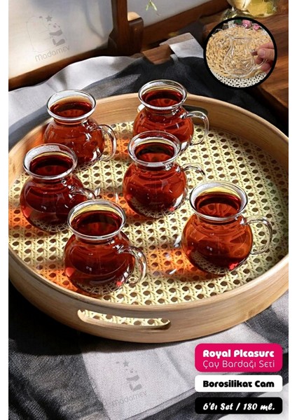 6'lı Pleasure Borosilikat Cam Bardak Set Isıya Dayanıklı Keyfi Ala Kulplu Çay Fincanı Bardağı