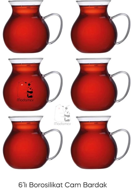 6'lı Pleasure Borosilikat Cam Bardak Set Isıya Dayanıklı Keyfi Ala Kulplu Çay Fincanı Bardağı fiyatları