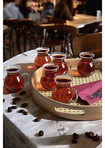 6'lı Pleasure Borosilikat Cam Bardak Set Isıya Dayanıklı Keyfi Ala Kulplu Çay Fincanı Bardağı indirimleri