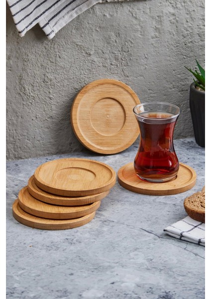 Bambu Çay Tabağı 6 Adet Doğal Bambu Çay Tabağı Altlığı Yuvarlak Dekoratif Bardak Altlığı Seti Emr Home