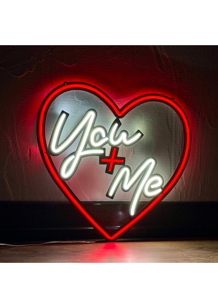 You+Me Neon Duvar Yazısı - Modern ve Şık Metal Üzerine Neon Duvar Dekoru | 59 cm x 49 cm