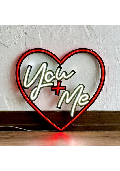 You+Me Neon Duvar Yazısı - Modern ve Şık Metal Üzerine Neon Duvar Dekoru | 59 cm x 49 cm