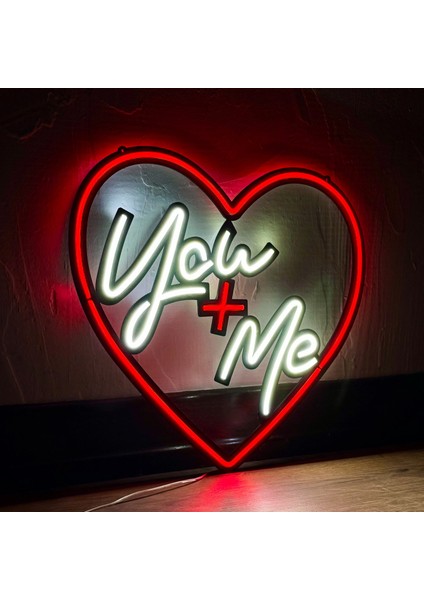 You+Me Neon Duvar Yazısı - Modern ve Şık Metal Üzerine Neon Duvar Dekoru | 59 cm x 49 cm