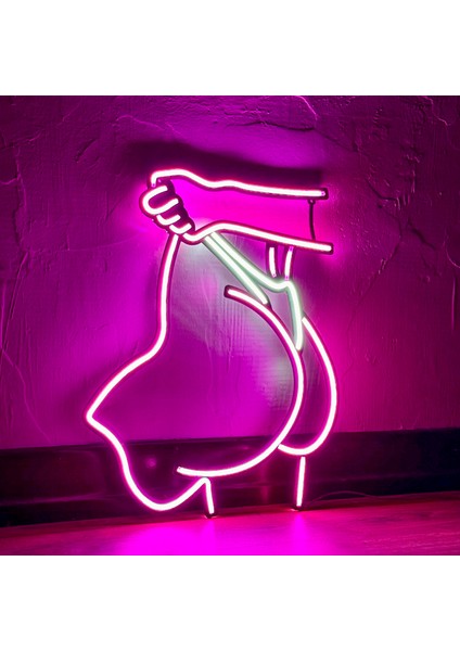 Peachy Tanga Neon Duvar Dekoru - Pembe ve Beyaz LED Işık Süsü - Metal Üzerine Neon | 32 cm x 40.1 cm