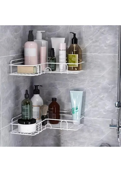 2 Adet Yapışkanlı Paslanmaz Metal Düzenleyici Banyo Köşeliği - Raf