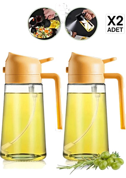 Emr Shop 2 Adet Çift Fonksiyonlu Cam Yağdanlık 450ML Zeytinyağı Sıvıyağ Şişe Sprey Airfryer Yağlık Sirkelik   Emr Home