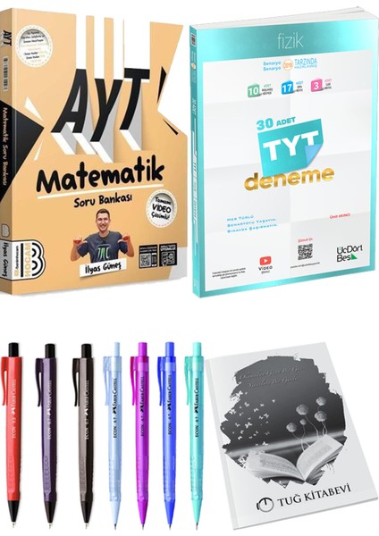2025 TYT Fizik 30 Deneme - 2025 AYT Matematik Soru Bankası + Kalem - Not Defteri