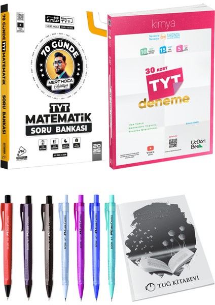 2025 TYT Kimya 30 Deneme - Mert Hoca 2025 TYT 70 Günde Matematik Soru Bankası + Kalem - Not Defteri