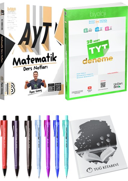 2025 TYT Biyoloji 30 Deneme - 2025 AYT Matematik Ders Notları + Kalem - Not Defteri