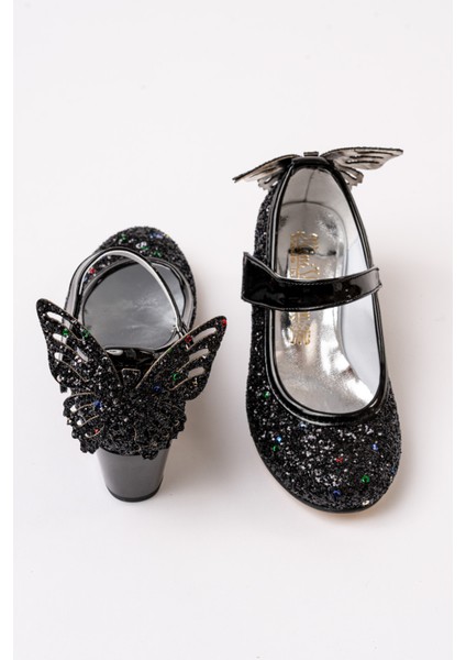 Ortopedi Kız Çocuk Gökkuşağı Kelebekli Topuklu Abiye Ayakkabı modelleri