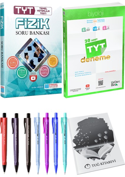 2025 TYT Biyoloji 30 Deneme - Evrensel TYT Fizik Çözümlü Soru Bankası + Kalem - Not Defteri