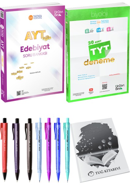 2025 TYT Biyoloji 30 Deneme - 2025 AYT Edebiyat Soru Bankası + Kalem - Not Defteri