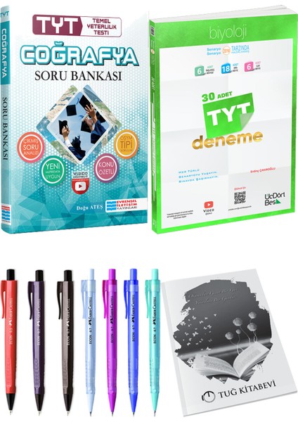 2025 TYT Biyoloji 30 Deneme - Evrensel YKS TYT Coğrafya Çözümlü Soru Bankası + Kalem - Not Defteri