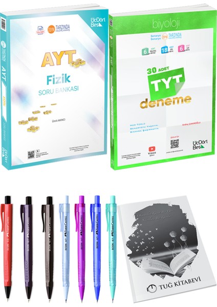 2025 TYT Biyoloji 30 Deneme - 2025 AYT Fizik Soru Bankası + Kalem - Not Defteri