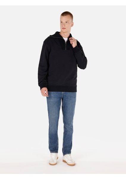 Normal Kesim Fermuarlı Dik Yaka Siyah Erkek Sweatshirt CL1071231 CL1071231_Q1.V2_BLK