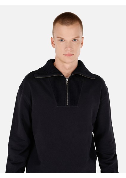 Normal Kesim Fermuarlı Dik Yaka Siyah Erkek Sweatshirt CL1071231 CL1071231_Q1.V2_BLK