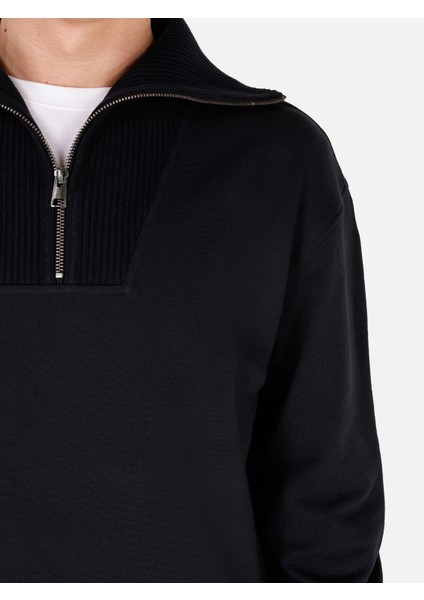 Normal Kesim Fermuarlı Dik Yaka Siyah Erkek Sweatshirt CL1071231 CL1071231_Q1.V2_BLK