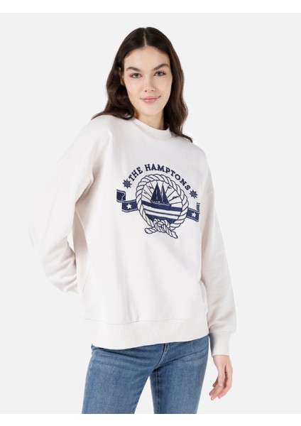 Comfort Fit Kadın Beyaz Sweatshirt
