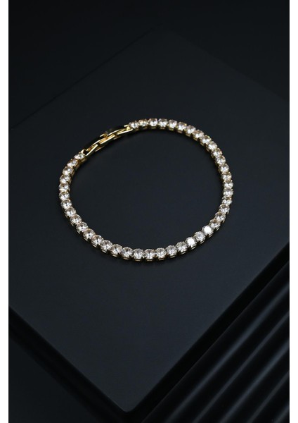 3A Kalite Zirkon Taşlı 3mm Altın Renkli Tennis Erkek Bileklik FRJ12161-3161-G3